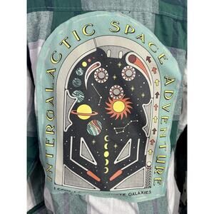 vintage flannel intergalactic space adventure pinball plaid green sci fi cosmic